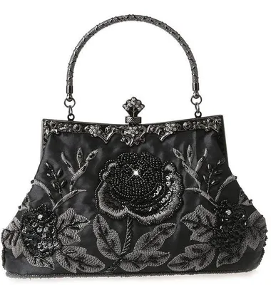 Image de Pochette noire à paillettes et strass pour femme