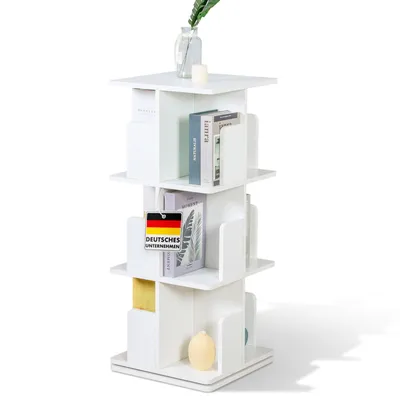Zdjęcie produktu dla Regał na książki, regał obrotowy z 3 półkami, regał obrotowy 360°, 40 x 40 x 95 cm, biała półka, Indiana