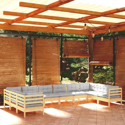 Produktbild von Cloris Designermöbel 10-tlg. Garten-Lounge-Set mit Grauen Kissen Kiefernholz 2024 Neu
