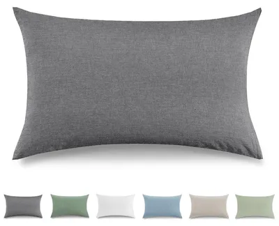 Immagine prodotto di Set di 2 federe per cuscini, 30x50 cm, colore grigio scuro, cotone effetto lino lavato, con cerniera