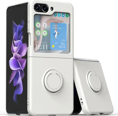 Produktbild von Hülle für Samsung Galaxy Z Flip 5 Schlank Weiche Kratzfeste Silikon Schutzhülle mit Ringhalter Ständer Weiß