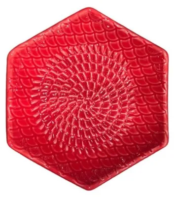 Produktbild von Kaladia Keramik Reibeteller Hexagon - Rot - ideal zum Zerkleinern von Zutaten - 12x3 cm - handgemacht & handbemalt