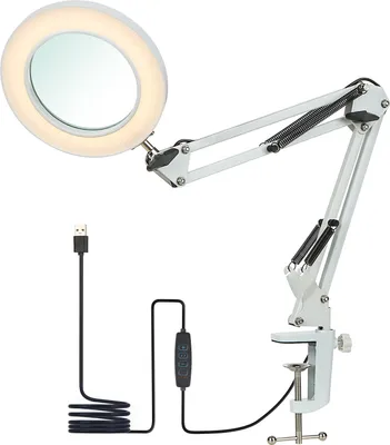 Produktbild von Neoglint  Schreibtischlupe 8-facher USB LED Lupenleuchte 3 Farben 10 Helligkeit Beleuchtete Schwenkarm Arbeitsleuchte - Weiß