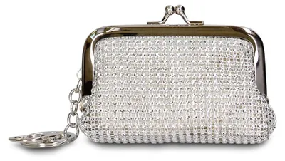 Imagen del producto de Cartera pequeña de cuero para mujer con cierre de botón a presión y cadena en color rosa dorado