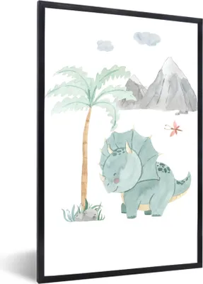 Produktbild von MuchoWow® Gerahmtes Poster Kinderzimmer - Dinosaurier - Baum - Kinder - Kind 40x60 cm - Poster mit Schwarzem Bilderrahmen Wandposter Rahmen Foto Bilder - Papierdruck - Wandbilder