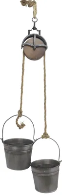 Produktbild von Metalleimer mit Umlenkrolle Deko Set Silber Grau MB27 Seil Dekoration Pflanztopf Pflanzen Blumentopf Kübel Seilwinde Wassereimer