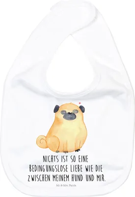 Produktbild von Mr. & Mrs. Panda Lätzchen Mops - Weiß - Geschenk, Hundeliebe, Hund, Für Babys, Liebe, Pure, Knuffig, Baumwolle, Baumwoll-Lätzchen, Sprüche, Babylätzchen, Sabberlätzchen
