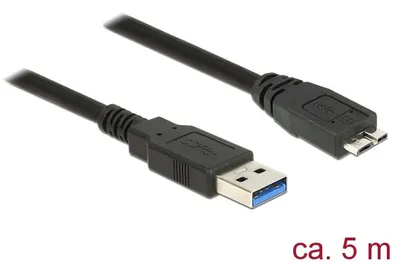 Produktbild von DeLOCK 85076, 5 m, USB A, Micro-USB B, USB 3.2 Gen 1 (3.1 Gen 1), Männlich/Männlich, Schwarz