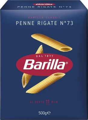 A box of Barilla Penne Rigate pasta.