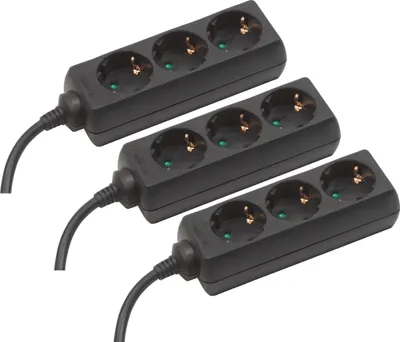 Produktbild von Meister Steckdosenleiste 3-fach 3er Set 1,4 m Kabel schwarz IP20 Innenbereich Steckerleiste