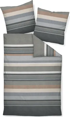Produktbild von Janine Premium Flanell Bettwäsche Davos - Streifenmuster in grau, braun 135 x 200 cm Streifenmuster in grau, braun