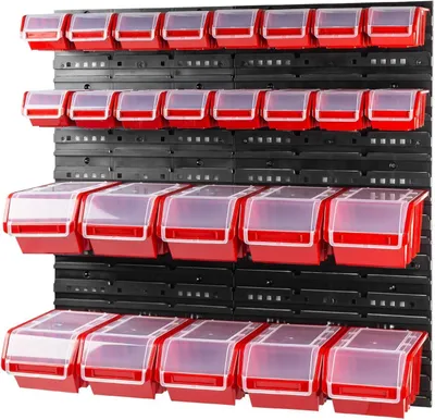 Productafbeelding van Opberg Systeem - Stapelbakken Set - Werkplaats Organiseren - Modulair Ontwerp - 80 x 80 cm - Rood