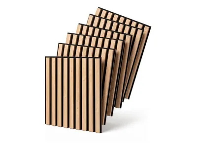 Produktbild von MEBANO. 6er-Set Akustikpaneele Holz 40x40 cm Eiche Artisan 3D Wandpaneele aus Holzfunier und Filz Wandverkleidung Moderne Lamellenwand