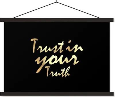 Produktbild von MuchoWow® Textilposter Zitat - Vertrauen - Gold 90x60 cm mit schwarzem Rahmen - Aufhängungssatz
