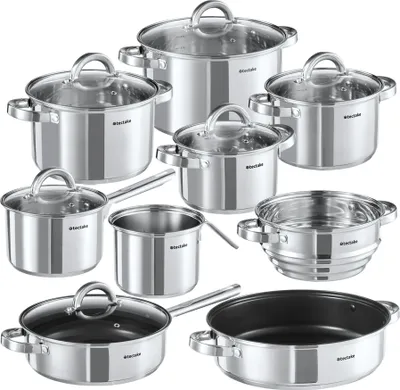 Produktbild von Kochtopfset Turin 15-tlg., Edelstahl, für Induktion geeignet - silber