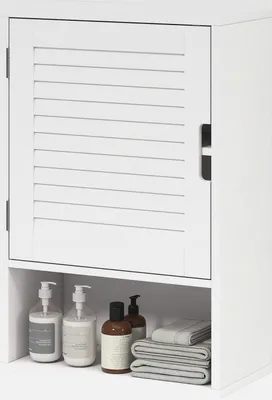 Produktbild von Badezimmerschrank Hängeschrank Wandschrank Badschrank mit 1 Tür, verstellbaren Ablagen 40 x 20 x 60 cm Weiß