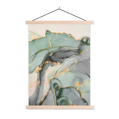 Produktbild von MuchoWow® Textilposter Gold - Marmor - Grün - Luxus - Glitzer - Marmoroptik 40x53 cm mit holzfarbenen Rahmen - Schlafzimmer
