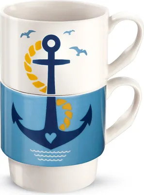 Produktbild von Gilde - 44147 - Stapeltassen, 2 Stück, Maritim, Anker, Porzellan, jede Tasse ca. 8,5cm hoch, 330ml