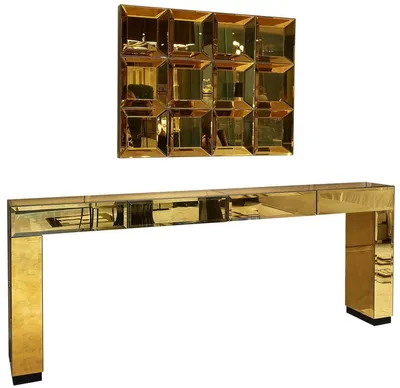 Produktbild von Casa Padrino Luxus Designer Möbel Set Gold - 1 verspiegelter Konsolentisch mit 4 Schubladen & 1 Wandspiegel - Hotel Möbel - Luxus Qualität - Italy