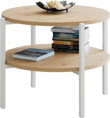 Zdjęcie produktu dla Stolik kawowy okrągły loft z półką 55x55x46 cm metalowy biały