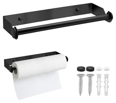 Produktbild von TRANKIELO® - Küchenpapierhalter für Wandmontage, 28 cm - Edelstahl - Platzsparend und multifunktional - Schwarz