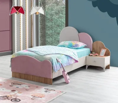 Produktbild von Rosa Kinderbett mit Nachttisch aus Holz – Elegantes Kinderzimmer-Set