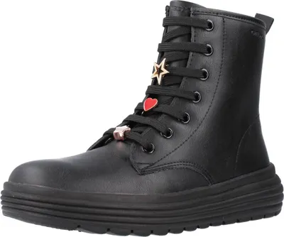 A single black boot is shown from a three-quarter angle against a white background.