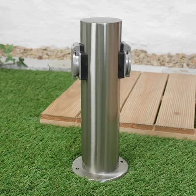 Produktbild von Stehlampe Edelstahl HARMS mit 2 Steckdosen IP44 31cm Außenleuchte Balkon Terrasse Garten