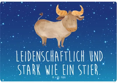 Produktbild von Mr. & Mrs. Panda Dekoschild Metall Sternzeichen Stier DIN A4 - Sternenhimmel Blau - Geschenk, Rind, Türschild, Ochse, Geburtstag Mai, Magnetschild, Schild, tafel