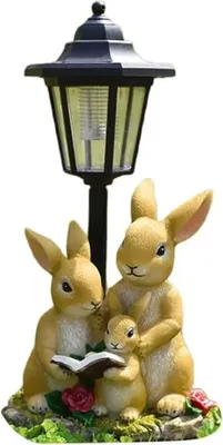 Produktbild von Gartenfigur Hasenfamilie Mit Solarlaterne, 1 Stück, Wetterfest, Für Außenbereich Und Gartendekoration