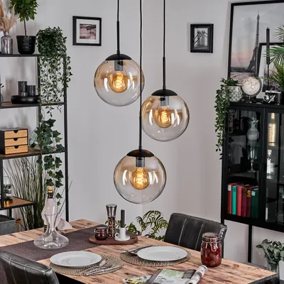 Produktbild von Fossobiubo Vintage Hängelampe aus Metall/Glas in Schwarz/Bernsteinfarben/Klar