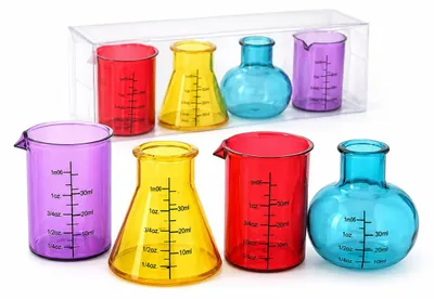 Produktbild von Labor-Schnapsgläser - Kunststoff im Chemie-Design - 4er Set