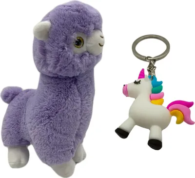 Produktbild von Alpaka Regenbogen Plüsch-Tier 27 cm groß niedliches weiches Kuschel-Tier Lama Rainbow Spielzeug bunt Baby Valentinstag Geburtstag Weihnachten Hochzeitstag Geschenkideen Uni lila Pastell+ GRATIS Schlüsselanhänger