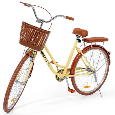 Immagine prodotto di Bicicletta da città donna 28 pollici VOLTOURI Retro cestino portapacchi telaio in acciaio 17" Giallo Chiaro