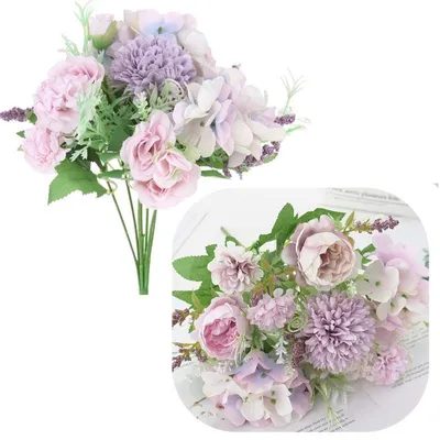Produktbild von Chrysanthemen-Rosen, Kunstblumenstrauß für die Vase, Komposition, 32 cm, Violett