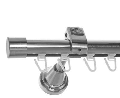 Produktbild von Innenlauf Edelstahl Look Gardinenstange 20mm Wandträger 1-läufig Kappe, Länge wählbar H50 E30 I