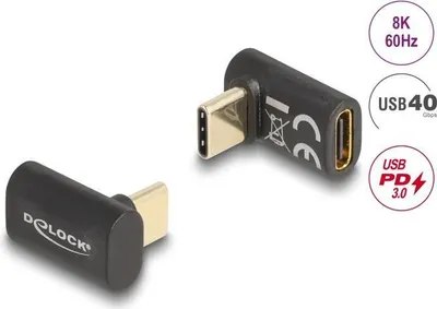 Produktbild von DeLOCK Adapter USB 40 Gbps USB Type-C PD 3.0 100 W Stecker zu Buchse gewinkelt 8K 60 Hz, USB Type-C, USB Type-C, Anthrazit