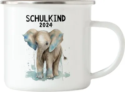 Produktbild von Schulkind 2024 Elefant Emaille Tasse Schuleinführung Sohn Tochter Geschenk Schulanfang Erstklässler