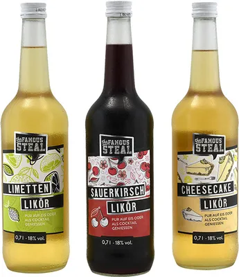 Produktbild von The Famous Steal - 3er Set - Limetten- Cheesecake- und Kirschlikör je 0,7l 18%vol