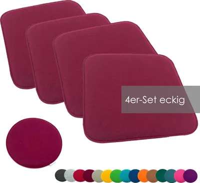 Produktbild von heimtexland ® Sitzkissen Set Filz Stuhlkissen Stuhlauflage Filzkissen Stuhl Polster Kissen Typ631 4er Set 35 x 35 cm Eckig Bordeaux