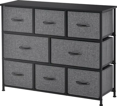 Produktbild von Kommode mit 8 Stoffschubladen, 2 große, 6 kleine, Metallrahmen, Kippschutz, Grau