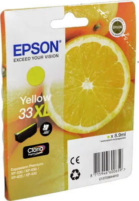 Produktbild von Epson Oranges Singlepack Yellow 33XL Claria Premium Ink, Hohe (XL-) Ausbeute, Gelb, Tinte auf Pigmentbasis, 8,9 ml, 1 Stück(e), 650 Seiten