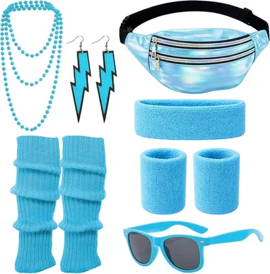 Produktbild von Retro Kostüm 80er, für Party, Zubehör Set, Stirnband und Beinwärmer, mehrfarbig