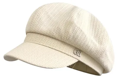 Produktbild von Schiebermütze mit Entenzunge, modische All-in-One-Achteck-Baskenmütze, Damen-Baskenmütze, klassische Schiebermütze für Herbst, Frühling und Winter, cremefarben