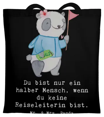 Produktbild von Mr. & Mrs. Panda Shopping Tasche Reiseleiterin Herz - Schwarz - Geschenk, Laptoptasche, Tote Bag, Jutebeutel, Schultasche, Büchertasche