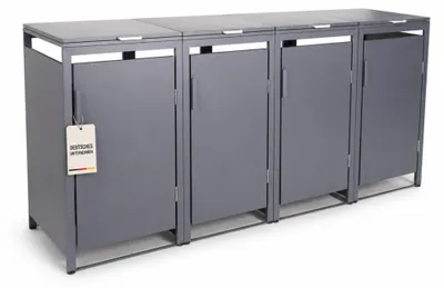 Produktbild von ALBATROS Mülltonnenbox 4er Hauswandversion, 120L bis 240L, für Vier Tonnen, verzinktes Metall RAL7016 Anthrazit, offene Rückseite