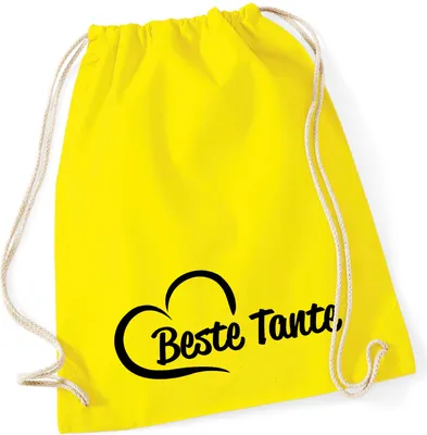 Produktbild von Huuraa Turnbeutel Beste Tante Herz 12 Liter Yellow Baumwolle Rucksack Geschenkidee