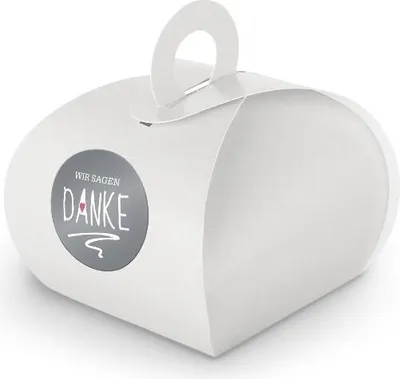 Produktbild von SET Wir sagen Danke (Motiv23) 24x Geschenkschachtel mit Griff weiß  + Sticker