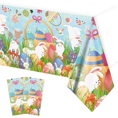 Produktbild von 2 Stück Ostern Tischdecke 137 x 274 cm Plastik Osterhase Frühling