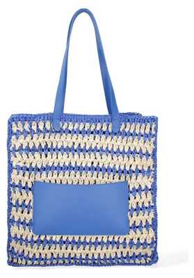 Imagen del producto de Bolso bandolera Viola Castellani, tejido de rafia, diseño a rayas blanco y , asas de cuero regenerado